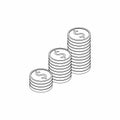 Gold coins stack Black Outline icon vector isometric