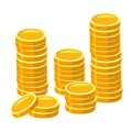 Gold Coins stack. Piles of golden money icon stacked in stacks, financial currencies stocks. Vector cartoon style