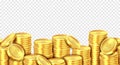 Gold coins stack. Realistic golden coin money pile, stacked dollar lots pile cash bonus profits casino market income