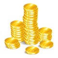 Gold coins. Stacks of golden coins. Money isolated on a white Royalty Free Stock Photo