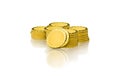 Gold coins stacks isolated on white background with reflection