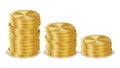 Gold Coins Stacks Vector. Golden Finance Icons, Sign, Success Banking Cash Symbol. Investment Concept. Realistic Royalty Free Stock Photo