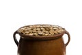 Gold coins in the vintage pot Royalty Free Stock Photo