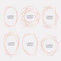 Gold collection of geometrical polyhedron, art deco style for wedding invitation and birthday party, luxury elegant templates, dec