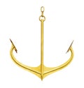 Gold color anchor isolated on white background ,clipping path Royalty Free Stock Photo