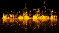 Gold color digital city, digital cyberspace with particles, Technology data network connections concept