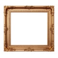 Gold color frame isolated on transparent background. Mockup of a classic gold carved frame on a white background. A