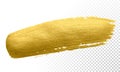 Gold color paint brush banner. Acrylic golden smear stroke stain on white background. Shine abstract detailed gold glittering text Royalty Free Stock Photo