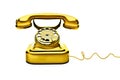 Gold color phone cowardly on white background