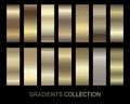 Gold color set gradients collection vector. Golden luxury vip gradients set of metallic gold vector festive colors. For Royalty Free Stock Photo