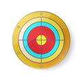 Gold color target, luxury circle frame on white background. Abstract glossy design object with shadow effect for archery target ve