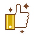 Gold color of thumbs up, like symbol and brown glitter vector. Simple and flat design, minimalist style.