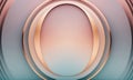 A gold-colored circle frames a pink and teal gradient background