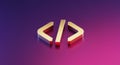 Gold-colored 3D code brackets and a forward slash symbol are arranged to resemble Royalty Free Stock Photo