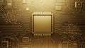 Golden Microchip on Circuit Board with AI Technology and Electronic Components Royalty Free Stock Photo