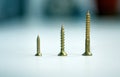 Gold-colored self-tapping screws of different sizes Royalty Free Stock Photo