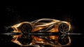 Gold colored supercar in black background