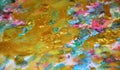 Gold colorful sparkling waxy vivid pastel spots watercolor blurred waxy gold spots colorful hues, strokes of brush, backgrounnd