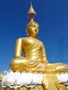 Gold colour Buddha statue in Buddhist temple Royalty Free Stock Photo