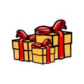 GOLD COLOUR CHINA GIFT BOX WITH RED RIBBON VECTOR Royalty Free Stock Photo