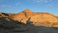 Golden sunset at Las Bardenas Reales semi desert in Navara, Spain Royalty Free Stock Photo