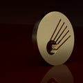 Gold Comet falling down fast icon isolated on brown background. Minimalism concept. 3D render illustration