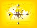 Gold Compass Rose World Map