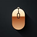 Gold Computer mouse gaming icon isolated on black background. Optical with wheel symbol. Long shadow style. Vector. Royalty Free Stock Photo