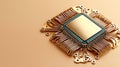 Gold Computer Processor Detailed 3D Rendering on Beige Background Royalty Free Stock Photo