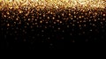 Gold confetti on black background, gold, glitter, shooting stars, holiday, Christmas, night, shining stars, circles particles,