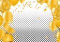 Gold confetti celebration party banner with golden balloons and serpentine Royalty Free Stock Photo