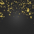 Gold confetti falling and ribbons on black transparent background vector illustration. Party, festival, fiesta design Royalty Free Stock Photo