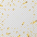 Gold confetti. Golden yellow ribbons flying down glitter isolated. Wedding party christmas background Royalty Free Stock Photo