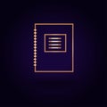 Gold copybook icon. Vector illustration isolated on a blue background. School topics