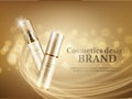 Gold cosmetic bottles mockup on a gold backgroun