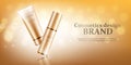 Gold cosmetic bottles mockup on a gold background