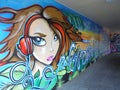 Gold Cost Queensland Australia November 22 2017 graffiti mural wall young girl listening music