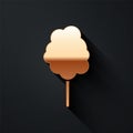 Gold Cotton candy icon isolated on black background. Long shadow style. Vector Illustration