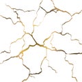 Gold crack on white background. Antique Kintsugi restoration technique. Broken marble luxury stone pattern effect. Foil