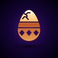 Gold Cracked egg icon isolated on black background. Happy Easter. Vector Illustration Royalty Free Stock Photo