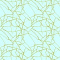 Gold cracks on azure blue seamless pattern - kintsugi concept, golden crinkles, broken pottery or howlite stone texture