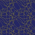 Gold cracks on blue seamless pattern - kintsugi concept, golden crinkles, broken pottery or howlite stone texture