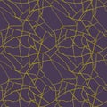 Gold cracks on dark purple background - seamless pattern - gold crinkles on broken pottery or stone texture