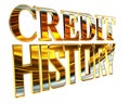 Gold credit history text on a white background