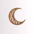 Gold crescent moon paper cut on white background. Design creative concept of islamic celebration day