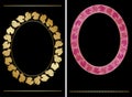 Gold and crimson oval frames with grape clusters on black background - vector cards