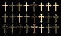 Gold Cross Set Christian Icon Collection on Black Background Royalty Free Stock Photo