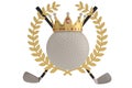 Gold crown on golf ball and golden olive branch isolatedon white Royalty Free Stock Photo