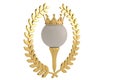 Gold crown on golf ball and golden olive branch isolatedon white Royalty Free Stock Photo