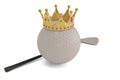 Gold crown on golf ball and golf club isolatedon white background. 3D illustration. Royalty Free Stock Photo